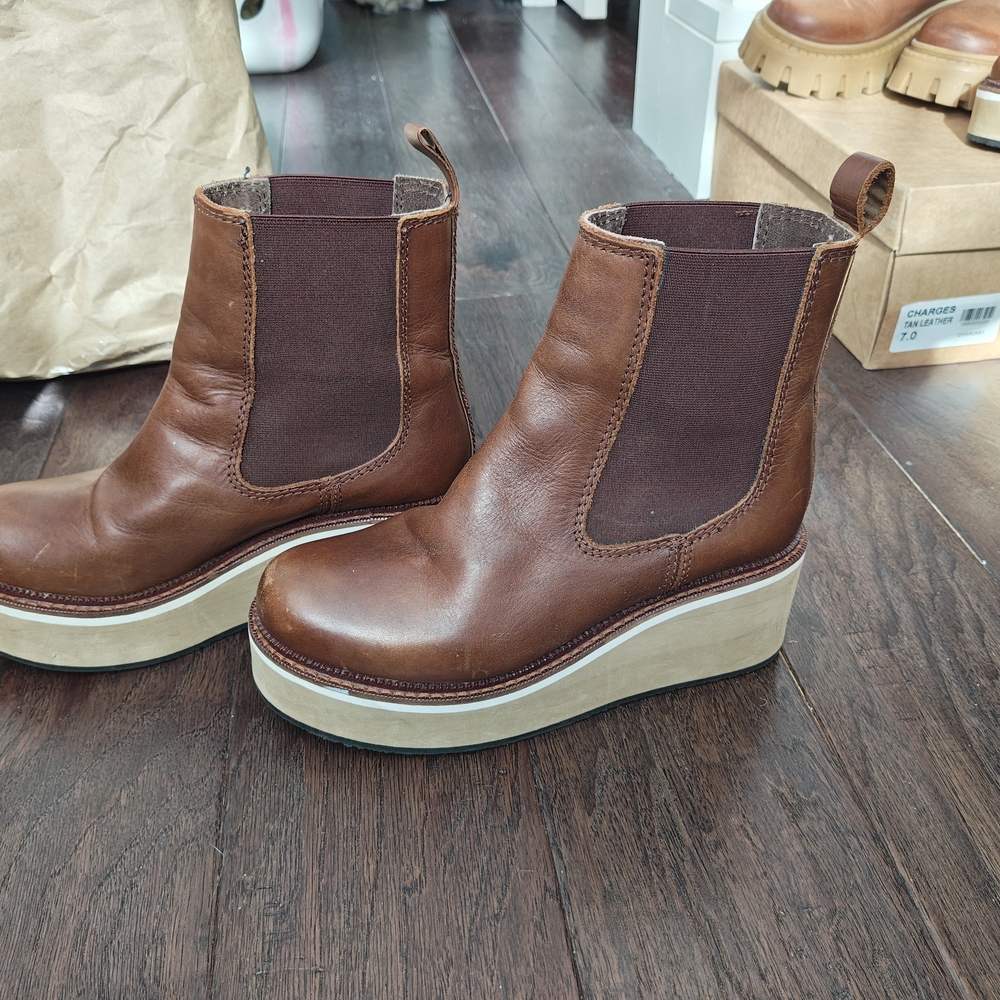 Elegant Brown Leather Wedge Boots 6.5